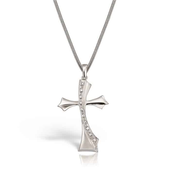 Pandantiv cruciuliță ortodoxă din aur 14 kt cu pietre zirconia P 08S