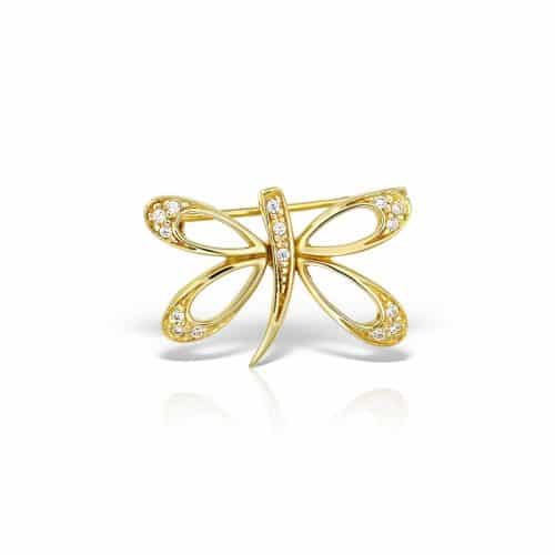 Broşă în formă de fluture 63S din aur 14 kt cu zirconia