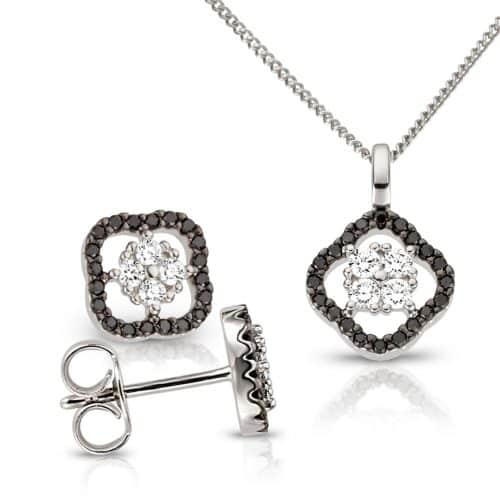 Set pandantiv și cercei din aur alb 14 kt cu diamante și diamante black SET08