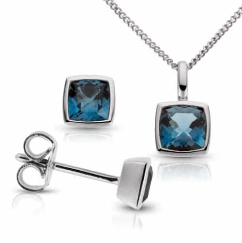 Set pandantiv și cercei din aur alb 14 kt cu london blue topaz SET15