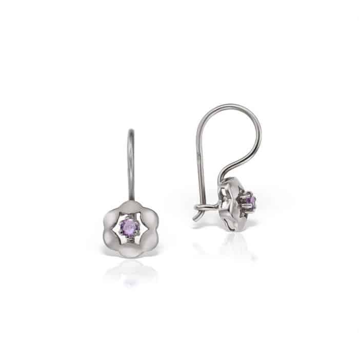 Cercei aur copii în formă florală, 14 kt, zirconii diverse culori, C 145S