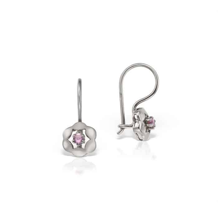 Cercei aur copii în formă florală, 14 kt, zirconii diverse culori, C 145S