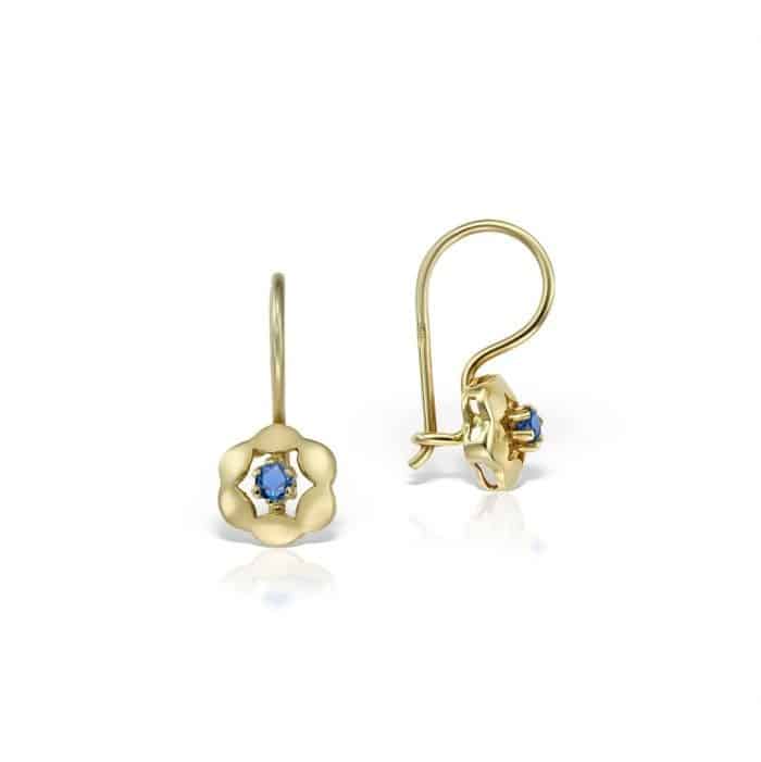 Cercei aur copii în formă florală, 14 kt, zirconii diverse culori, C 145S