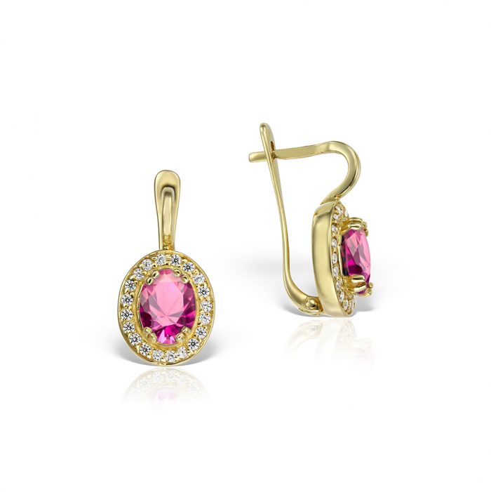 Cercei aur damă cu zirconii diverse culori, 14 kt, C 279S