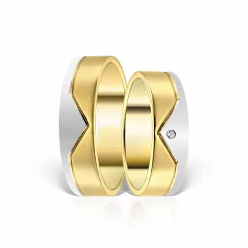 Verighete din aur galben si alb 18kt cu diamant L 028