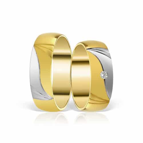 Verighete din aur galben si alb 18kt cu diamant L 024