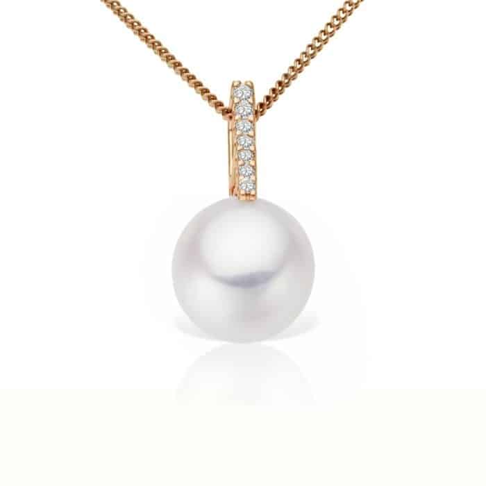 Pandantiv aur rose 14 kt cu perlă și diamante BB.221165