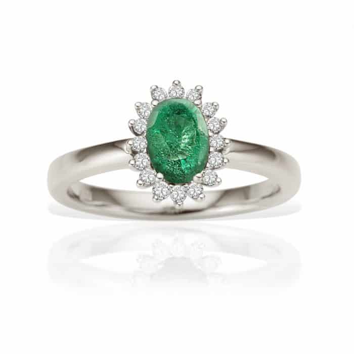 Inel din aur galben 14 kt cu diamante și smarald BB.572894