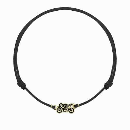 Brățară șnur aur 14 kt cu motocicletă, șnur diverse culori