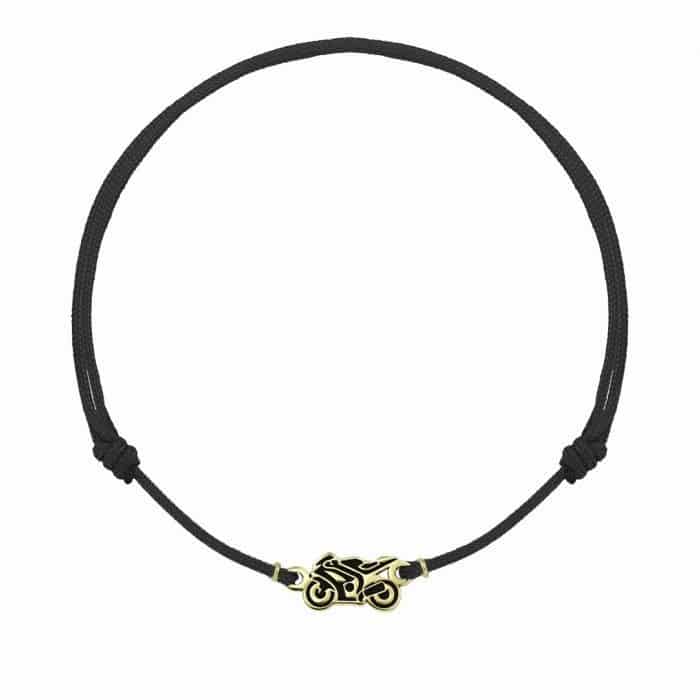 Brățară șnur aur 14 kt cu motocicletă, șnur diverse culori