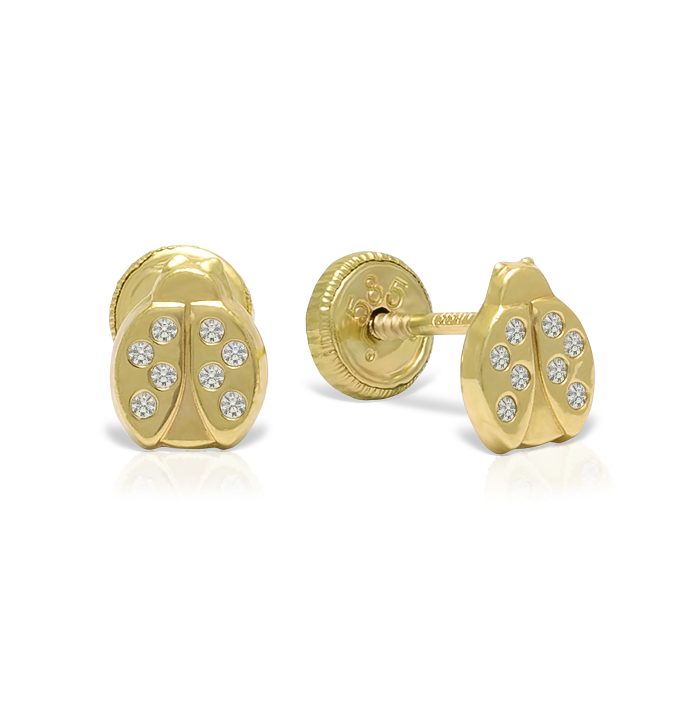Cercei-buzuruze pentru copii, din aur galben 14 kt cu zirconii incolore, MC.1.58